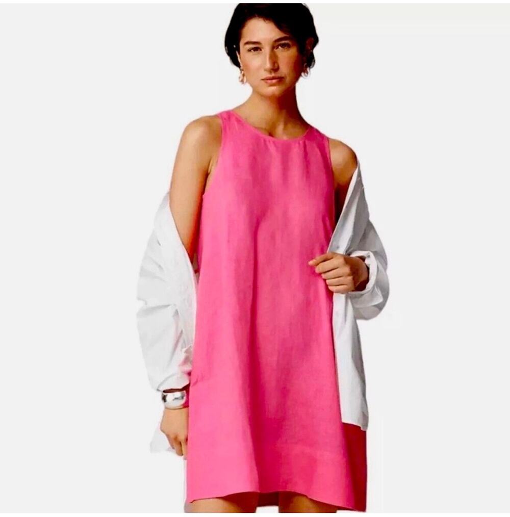 J.Crew Dress Womens XL Pink Maxine Button Back Linen Shift Sleeveless Relaxed